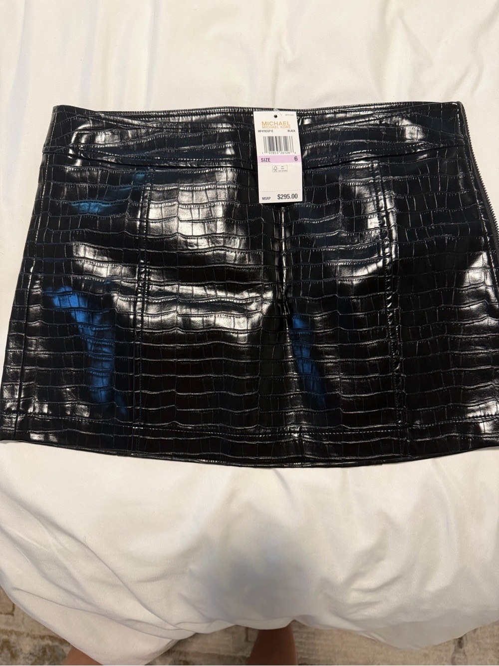 Michael Kors Black Faux Croc Patent Mini Skirt